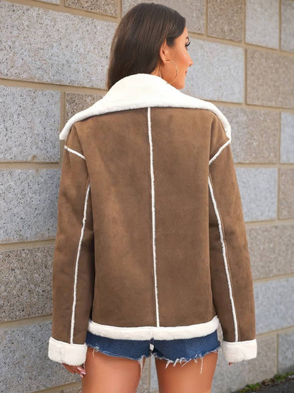 Cocolii veste aviateur femme doublé polaire poches chunky buckle col revers décontracté chaud manteau en suédine