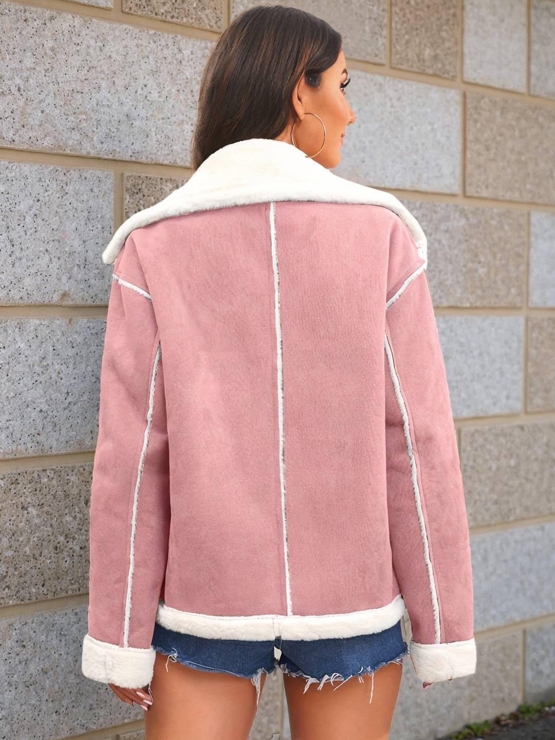 Cocolii veste aviateur femme doublé polaire poches chunky buckle col revers décontracté chaud manteau en suédine