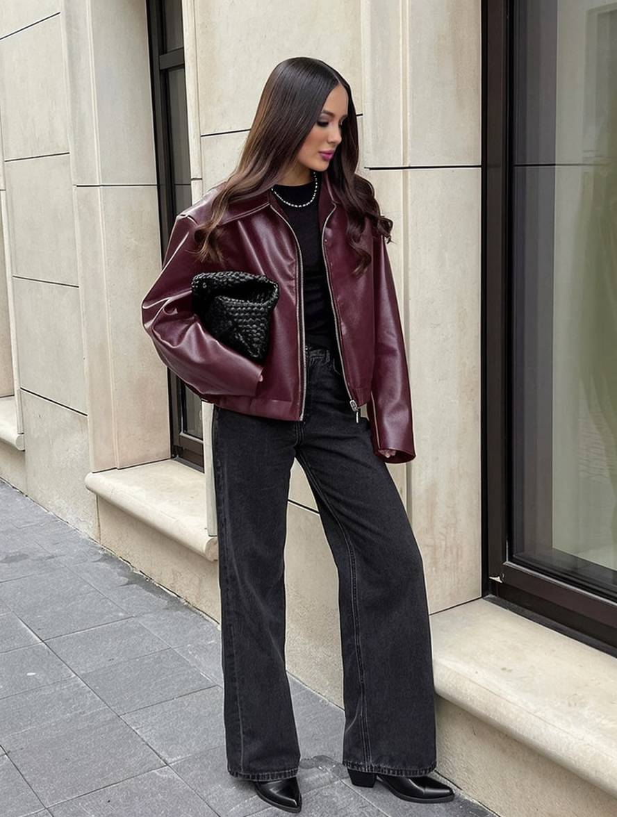 Cocolii veste en simili cuir col revers manches longues fermeture éclair femme décontracté lâche veste automne