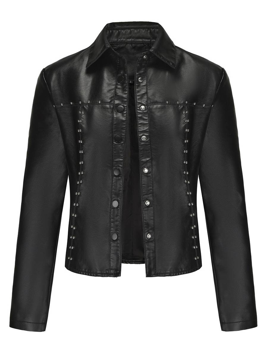 Cocolii court perfecto vestes simili cuir boutonnage rivet col revers manches longues femme décontracté mode veste automne