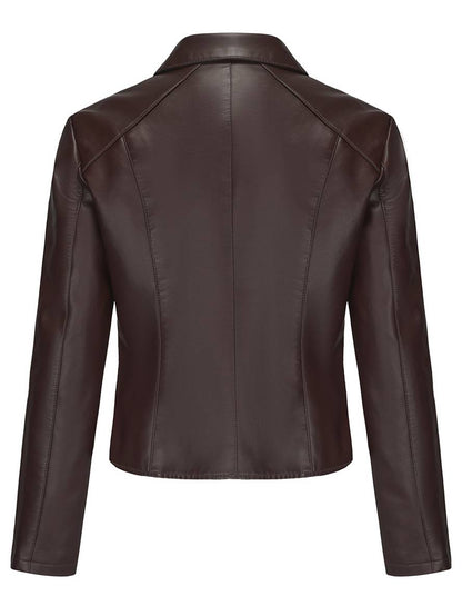 Cocolii court perfecto vestes simili cuir boutonnage rivet col revers manches longues femme décontracté mode veste automne