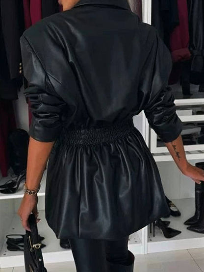 Cocolii veste en simili cuir double boutonnage manches longues femme élégant décontracté mode casual manteau