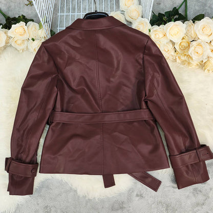 Cocolii veste blazer femme en simili cuir boutons ceinture col revers vintage style boyfriend décontracté blouson