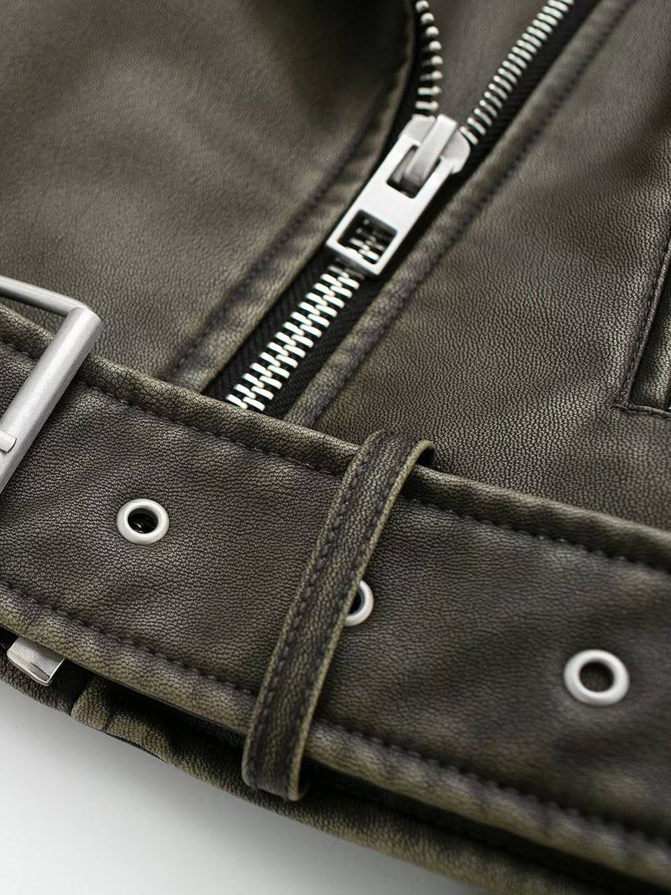 Cocolii court perfecto femme simili cuir poches ceinture fermeture éclair col revers manches longues décontracté veste