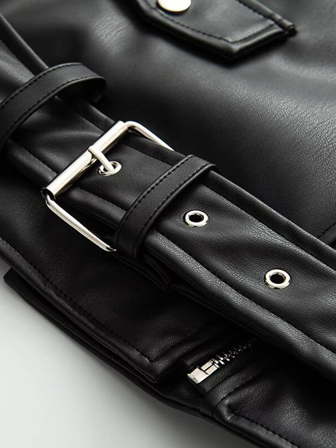 Cocolii perfecto veste femme simili cuir fermeture éclair poches ceinture col revers décontracté blouson motard