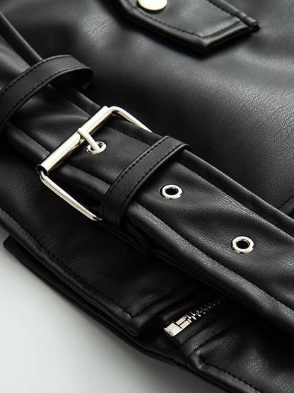 Cocolii perfecto veste femme simili cuir fermeture éclair poches ceinture col revers décontracté blouson motard