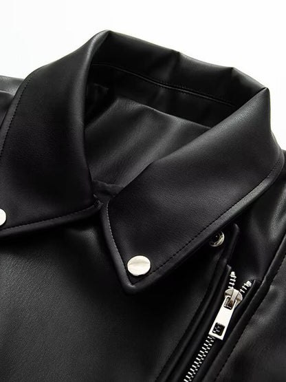 Cocolii perfecto veste femme simili cuir fermeture éclair poches ceinture col revers décontracté blouson motard