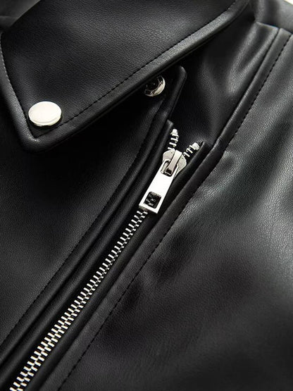 Cocolii perfecto veste femme simili cuir fermeture éclair poches ceinture col revers décontracté blouson motard