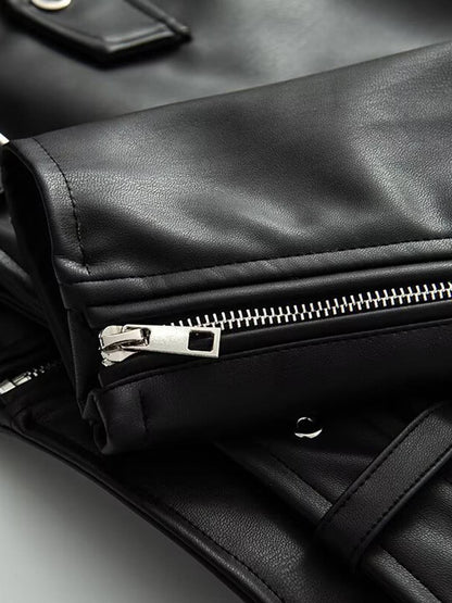 Cocolii perfecto veste femme simili cuir fermeture éclair poches ceinture col revers décontracté blouson motard