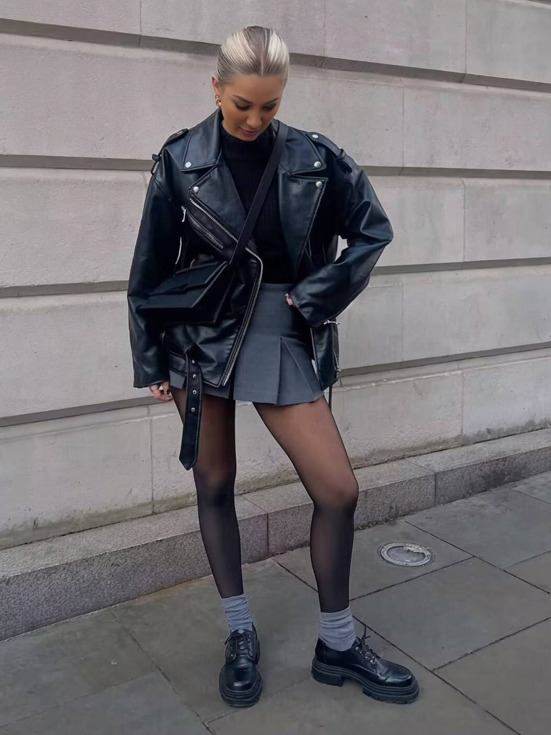 Cocolii perfecto veste femme simili cuir fermeture éclair poches ceinture col revers décontracté blouson motard