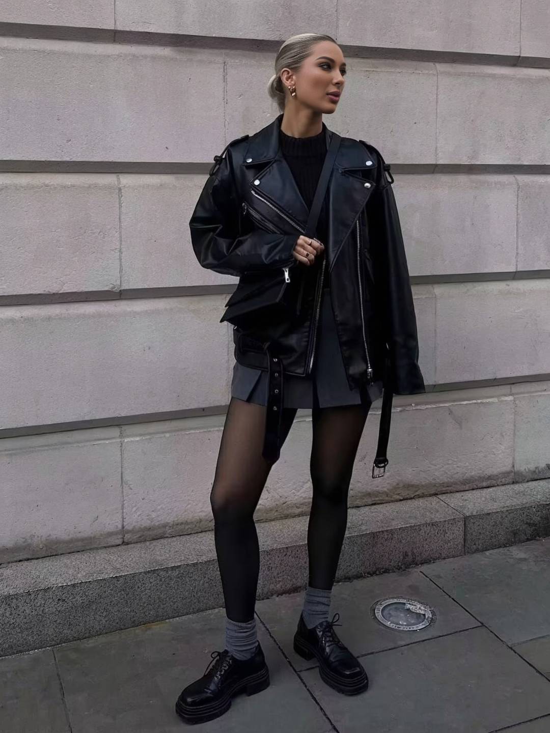 Cocolii perfecto veste femme simili cuir fermeture éclair poches ceinture col revers décontracté blouson motard