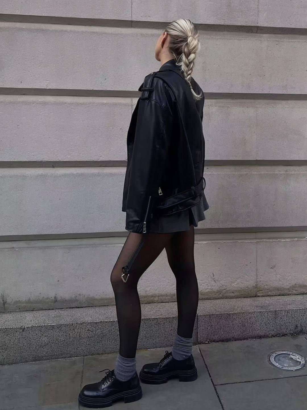 Cocolii perfecto veste femme simili cuir fermeture éclair poches ceinture col revers décontracté blouson motard