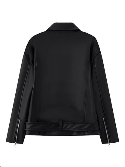 Cocolii perfecto veste femme simili cuir fermeture éclair poches ceinture col revers décontracté blouson motard