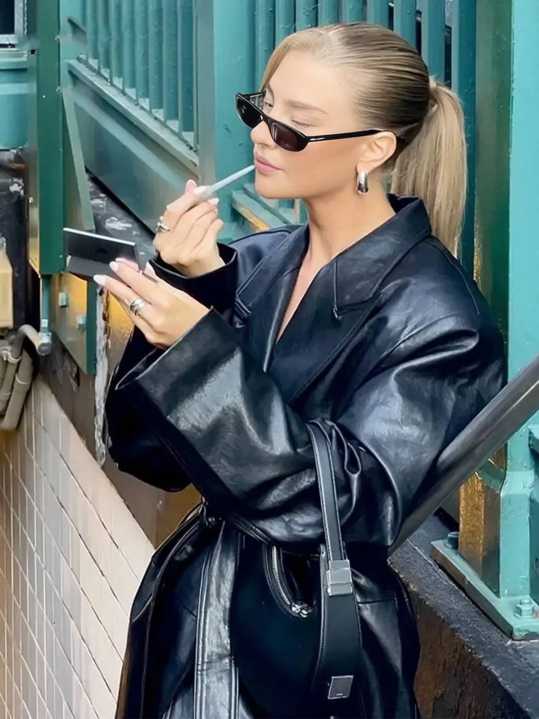 Cocolii longue trench en simili cuir femme boutonnage poches ceinture col revers décontracté vintage manteau