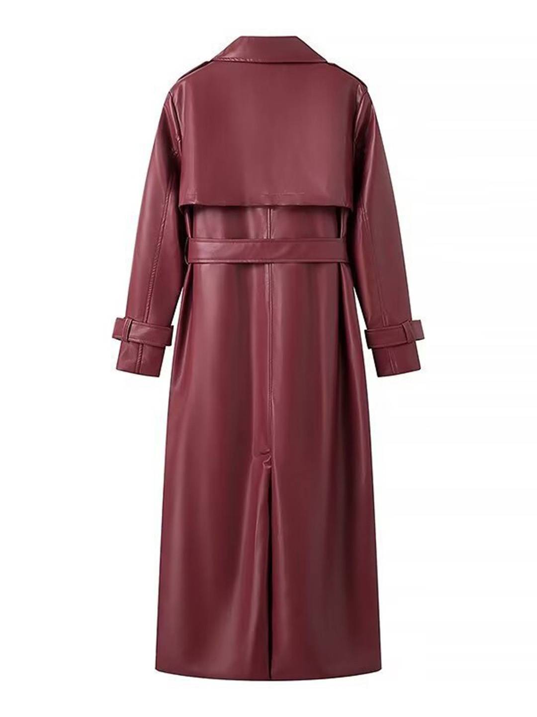 Cocolii longue trench en simili cuir femme boutonnage poches ceinture col revers décontracté vintage manteau