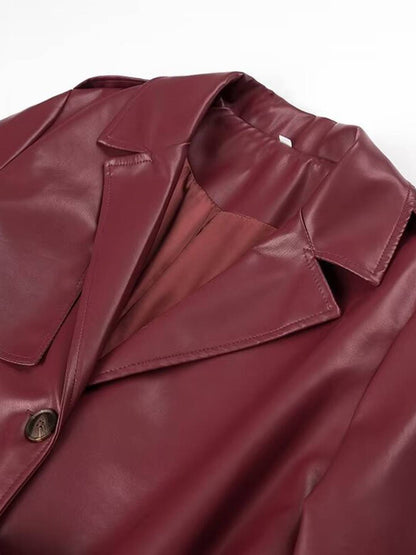 Cocolii longue trench en simili cuir femme boutonnage poches ceinture col revers décontracté vintage manteau