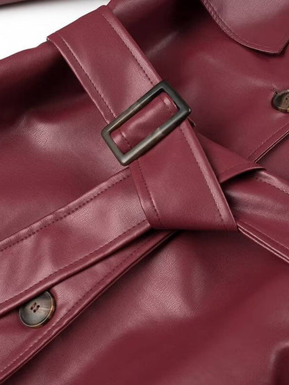 Cocolii longue trench en simili cuir femme boutonnage poches ceinture col revers décontracté vintage manteau