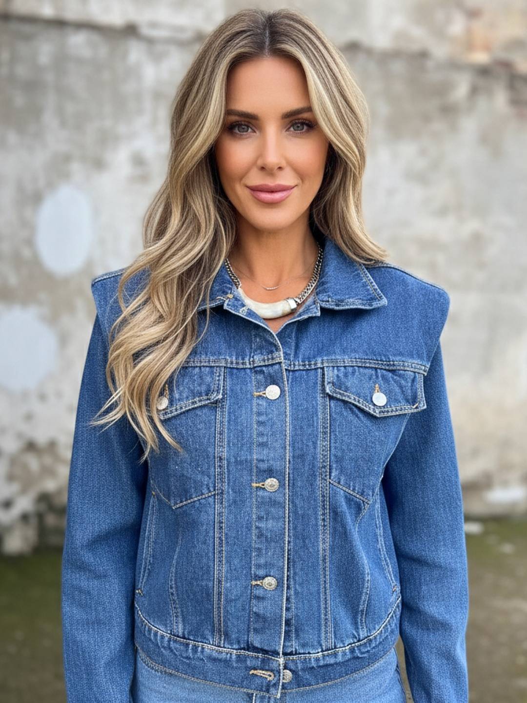 Cocolii veste en jean femme avec épaules structurées boutonnage manches longues vintage décontracté blouson