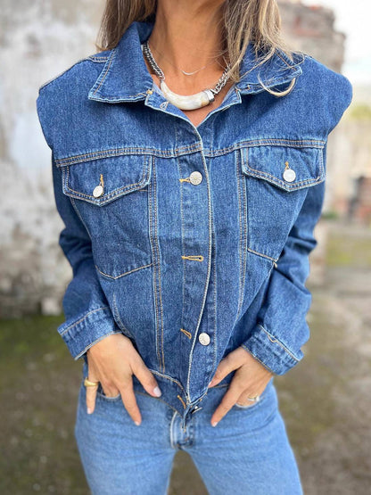 Cocolii veste en jean femme avec épaules structurées boutonnage manches longues vintage décontracté blouson