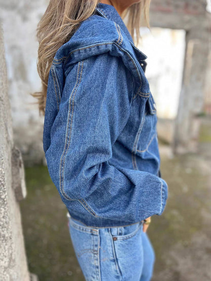 Cocolii veste en jean femme avec épaules structurées boutonnage manches longues vintage décontracté blouson