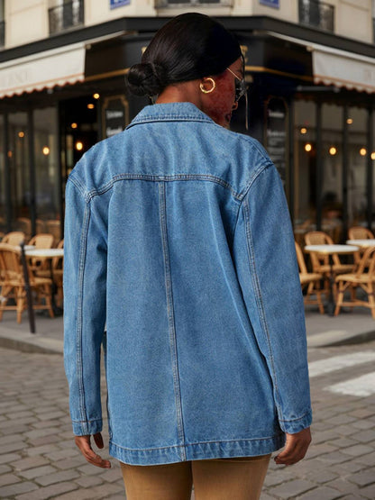 Cocolii veste blazer en jean femme boutonnage poches col revers manches longues femme décontracté oversized blouson