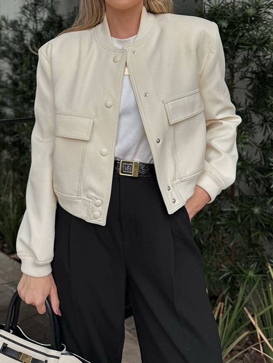 Cocolii veste boutonnage col montant manches longues femme élégant décontracté mode casual