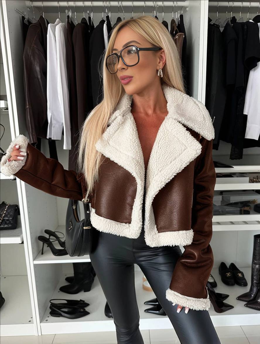 Cocolii court manteau aviateur simili cuir col revers manches longues fermeture éclair femme élégant décontracté veste