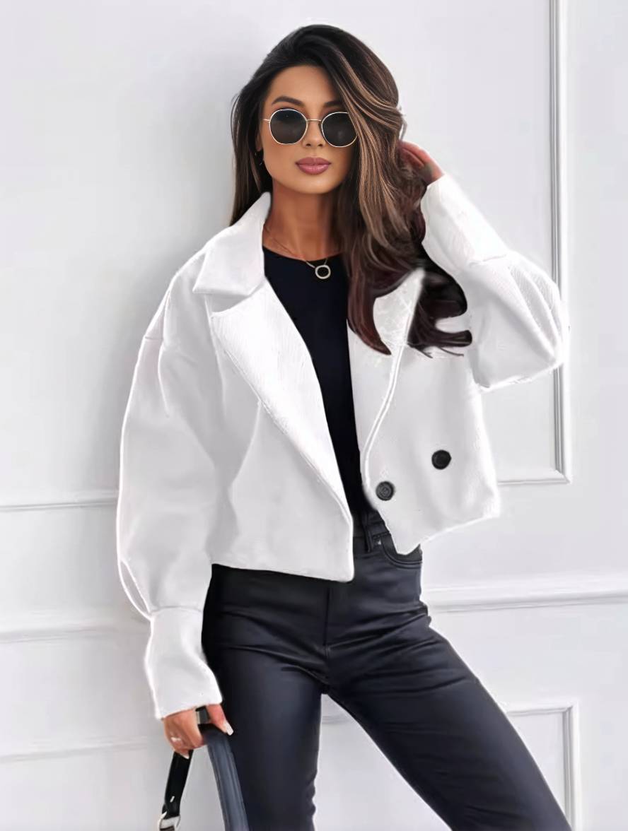 Cocolii veste unicolore boutons manches bishop femme élégant décontracté mode casual manteau