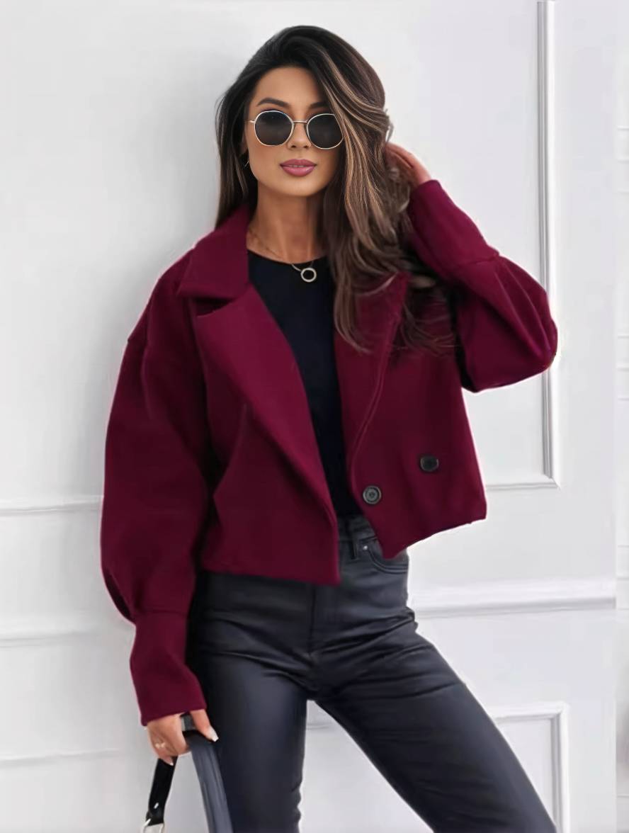 Cocolii veste unicolore boutons manches bishop femme élégant décontracté mode casual manteau