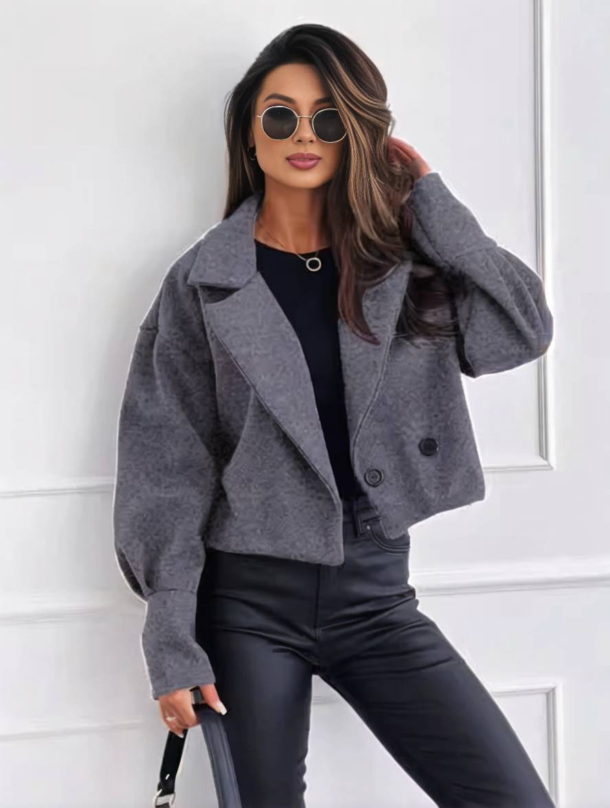 Cocolii veste unicolore boutons manches bishop femme élégant décontracté mode casual manteau