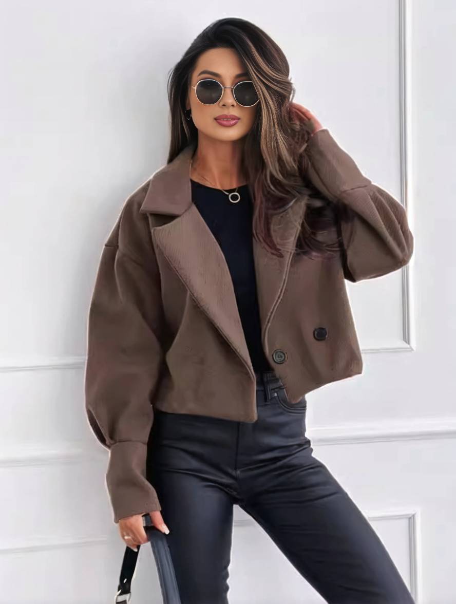 Cocolii veste unicolore boutons manches bishop femme élégant décontracté mode casual manteau