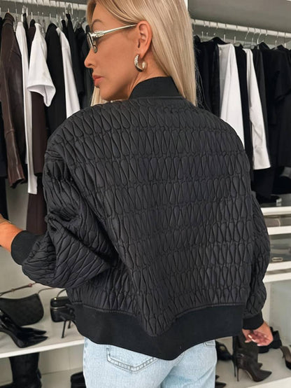 Cocolii court veste unicolore fermeture éclair poches col montant manches bishop femme élégant décontracté manteau