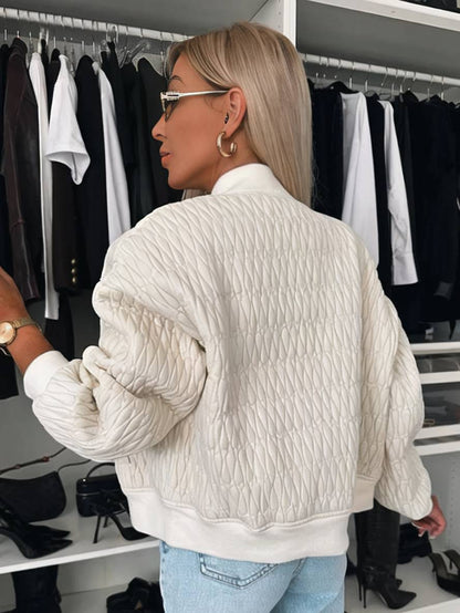 Cocolii court veste unicolore fermeture éclair poches col montant manches bishop femme élégant décontracté manteau