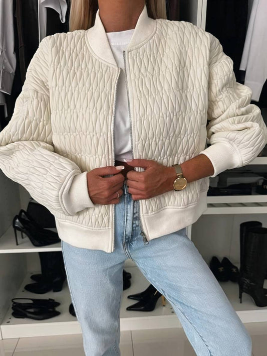 Cocolii court veste unicolore fermeture éclair poches col montant manches bishop femme élégant décontracté manteau