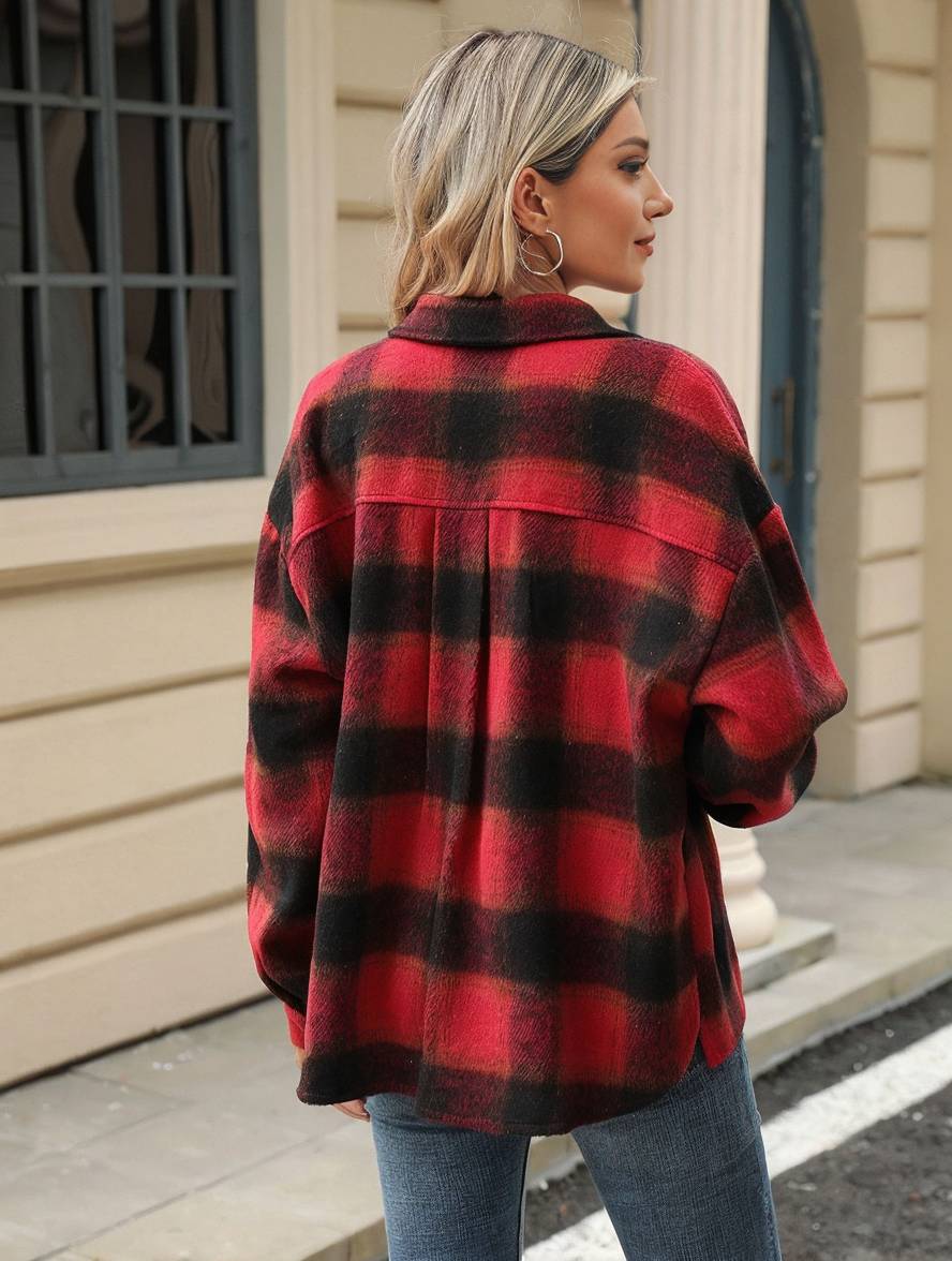 Cocolii veste surchemise femme carreaux boutonnage poches col revers femme décontracté ample manteau