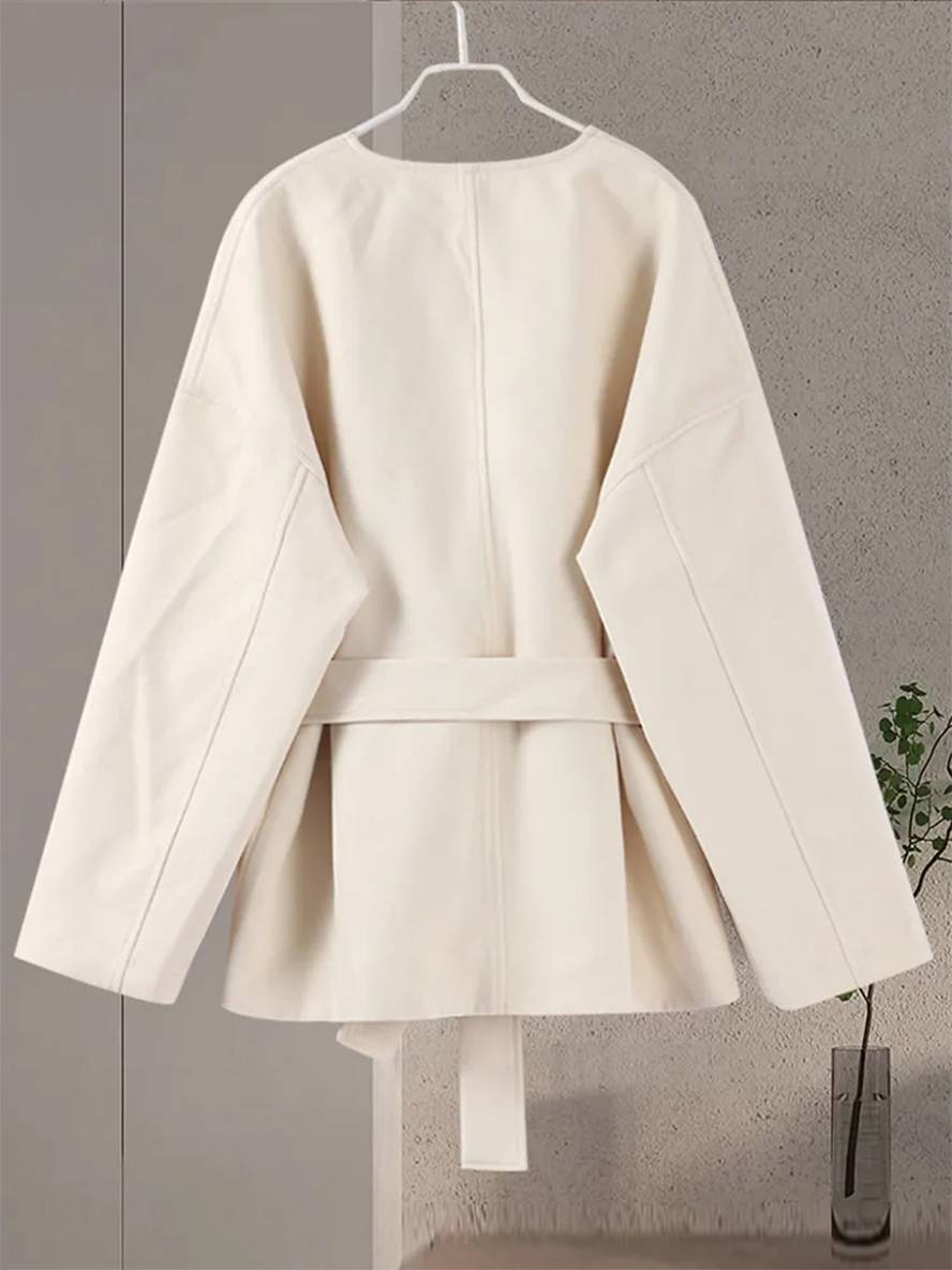 Cocolii manteau unicolore v-cou ceinture manches longues femme élégant décontracté veste