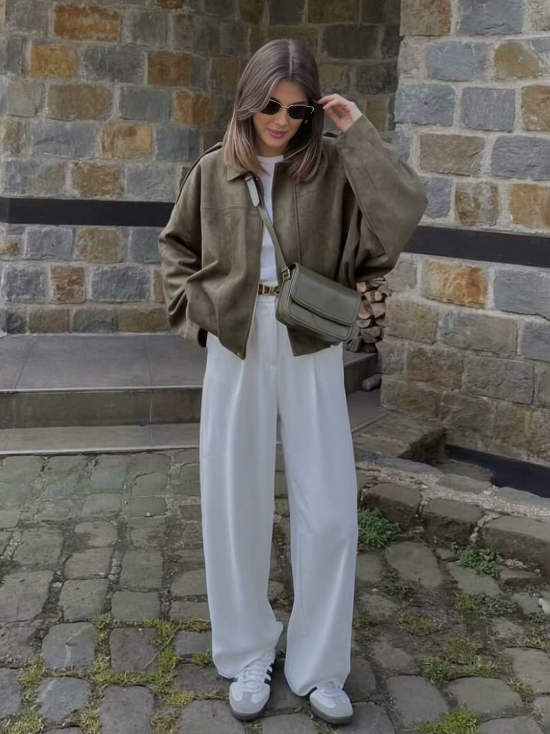 Cocolii blouson en suédine pour femme manches chauve souris style boyfriend décontracté automne veste style vintage