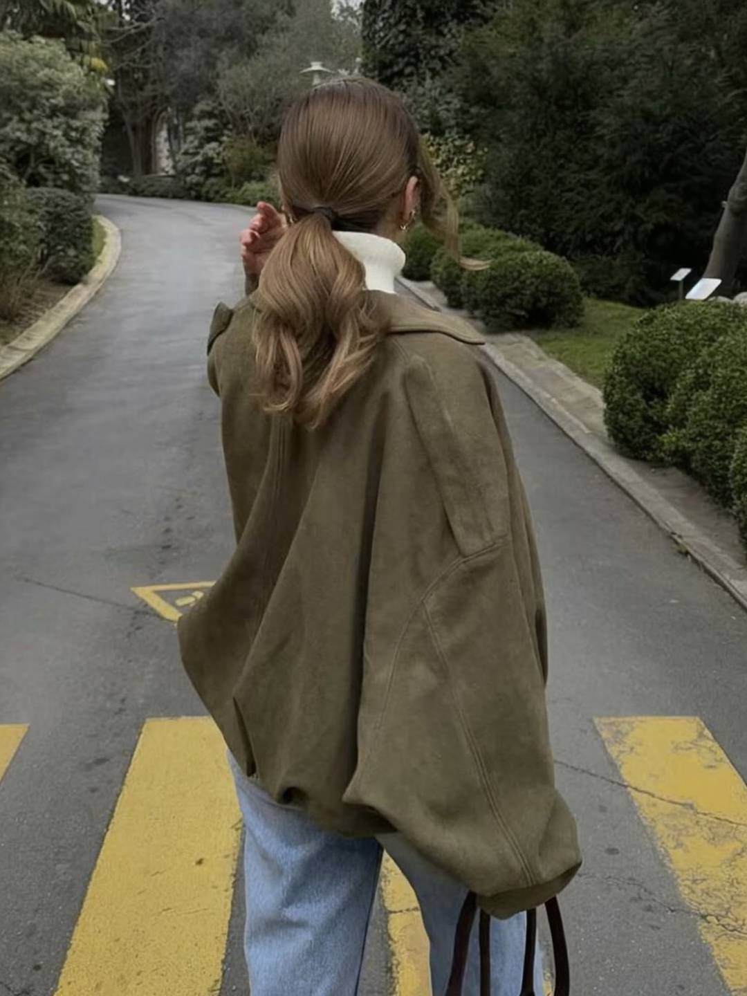 Cocolii blouson en suédine pour femme manches chauve souris style boyfriend décontracté automne veste style vintage