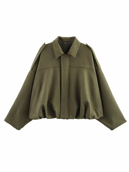 Cocolii blouson en suédine pour femme manches chauve souris style boyfriend décontracté automne veste style vintage