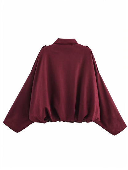 Cocolii blouson en suédine pour femme manches chauve souris style boyfriend décontracté automne veste style vintage