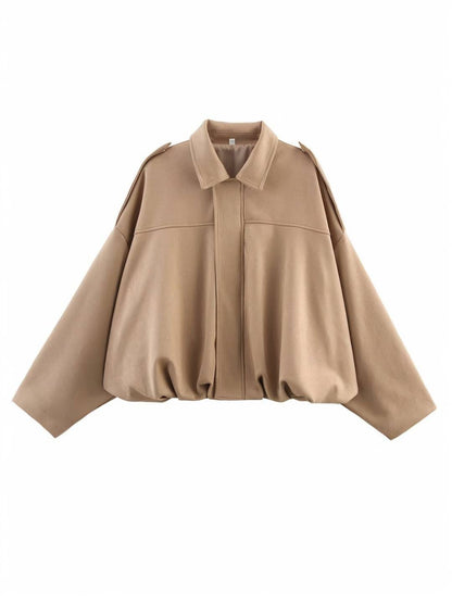 Cocolii blouson en suédine pour femme manches chauve souris style boyfriend décontracté automne veste style vintage