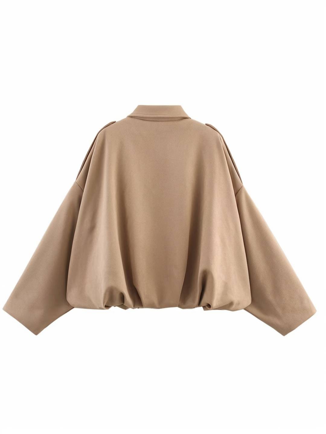 Cocolii blouson en suédine pour femme manches chauve souris style boyfriend décontracté automne veste style vintage