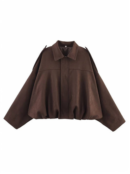 Cocolii blouson en suédine pour femme manches chauve souris style boyfriend décontracté automne veste style vintage