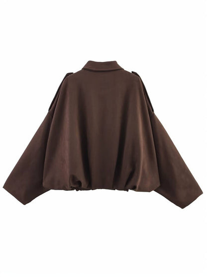 Cocolii blouson en suédine pour femme manches chauve souris style boyfriend décontracté automne veste style vintage