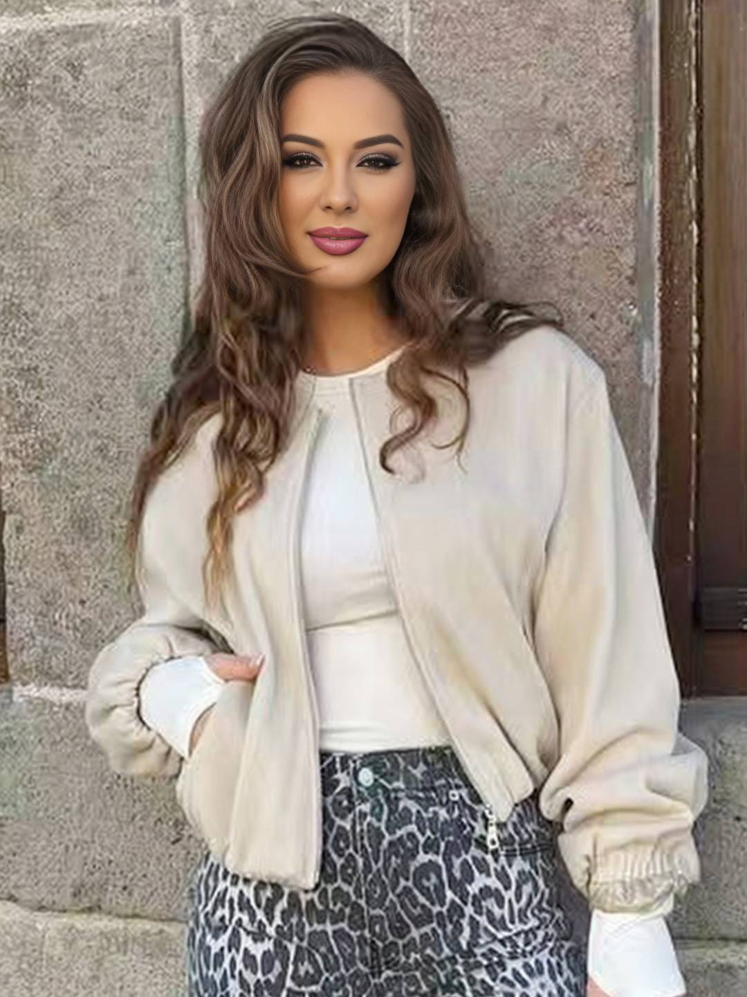 Cocolii veste court bombers fermeture éclair col rond manches longues femme décontracté blouson pour l'automne et l'hiver