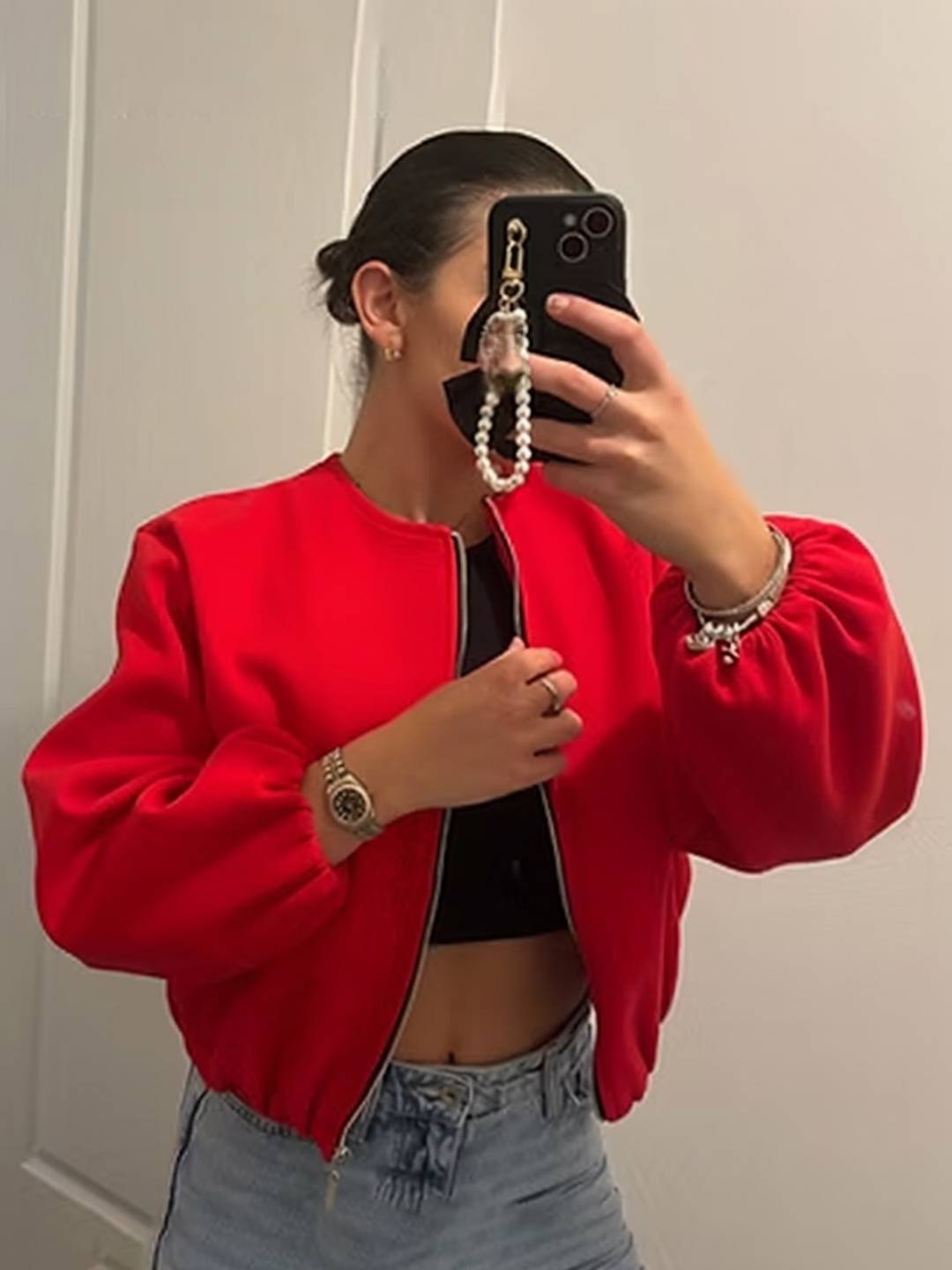 Cocolii veste court bombers fermeture éclair col rond manches longues femme décontracté blouson pour l'automne et l'hiver