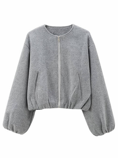 Cocolii veste court bombers fermeture éclair col rond manches longues femme décontracté blouson pour l'automne et l'hiver