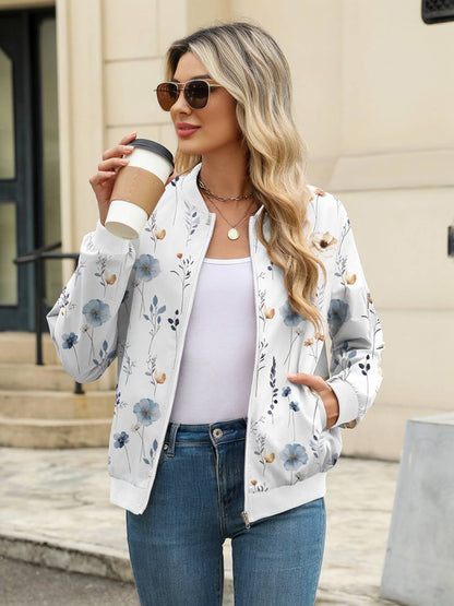 Cocolii court bombers blouson femme imprimé à fleurie fermeture éclair manches longues femme décontracté mi-saison veste