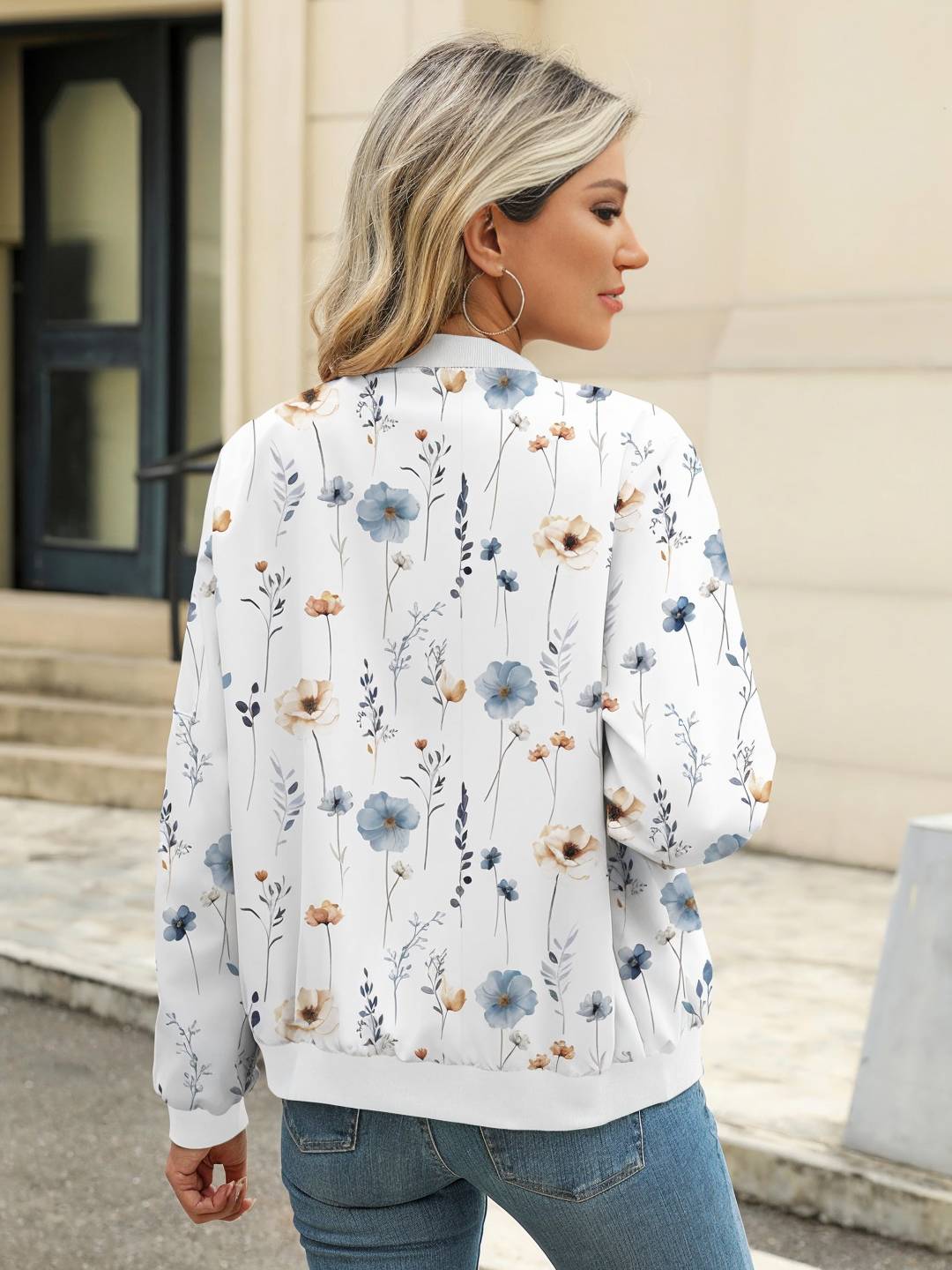 Cocolii court bombers blouson femme imprimé à fleurie fermeture éclair manches longues femme décontracté mi-saison veste