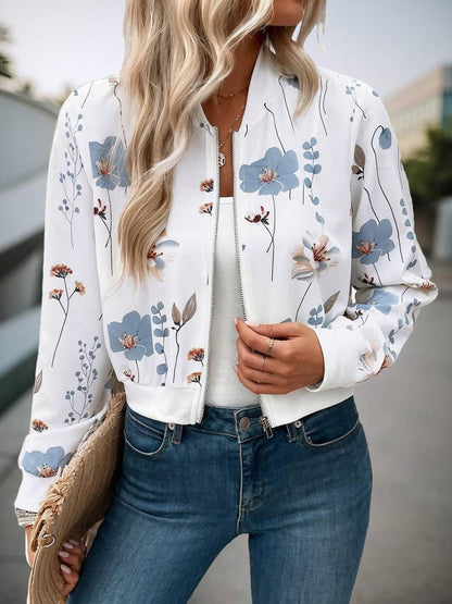 Cocolii court bombers blouson femme imprimé à fleurie fermeture éclair manches longues femme décontracté mi-saison veste